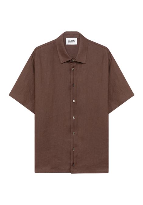 Alpha Studio camicia in lino color cioccolato a maniche corte ALPHA STUDIO | CAMICIE | AU-5375L1009